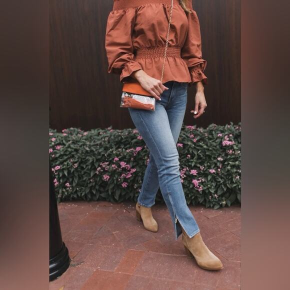 FRAME Le Boy Zip Hem Crop Jeans Ankle Picadilly Distressed Stretch Blue Size 26 - Picture 4 of 15